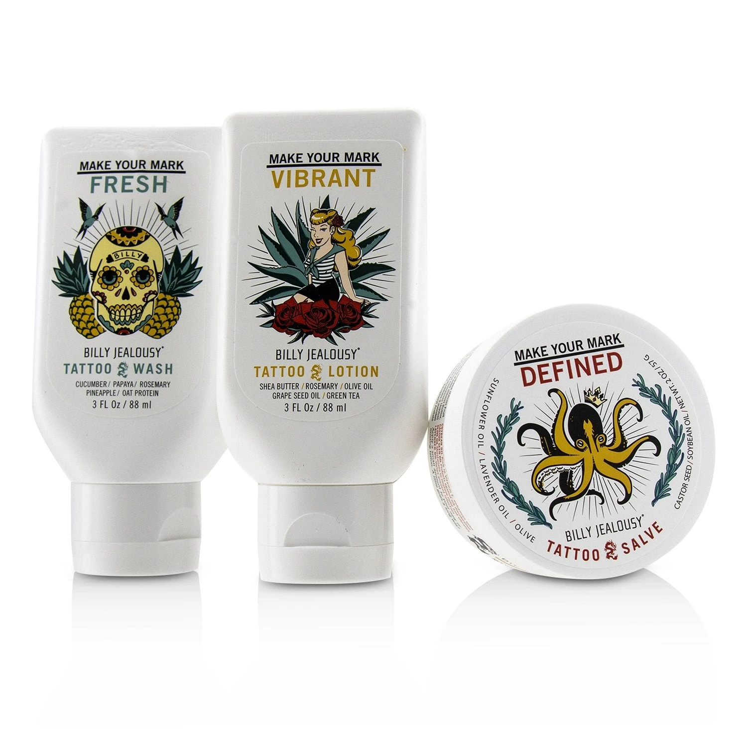 Billy Jealousy Marked IV Life Tattoo Care Kit: Tattoo Wash 88ml + Tattoo Lotion 88ml + Tattoo Slave 57g 3pcs 1 Billy Jealousy Marked IV Life Tattoo Care Kit: Tattoo Wash 88ml + Tattoo Lotion 88ml + Tattoo Slave 57g 3pcs