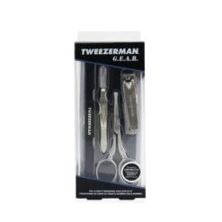 Tweezerman G.E.A.R. Essential Grooming Kit: Point Tweezerette+Facial Hair Scissors+Fingernail Clipper+Multi-Use Nail Tool+Leather Pouch 4pcs+1pouch