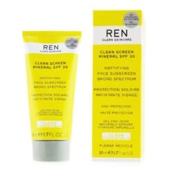 Ren Clean Essentials Clean Sreen Mineral SPF 30 Mattifying Face Sunscreen Broad Spectrum (High Protection) 50ml/1.7oz