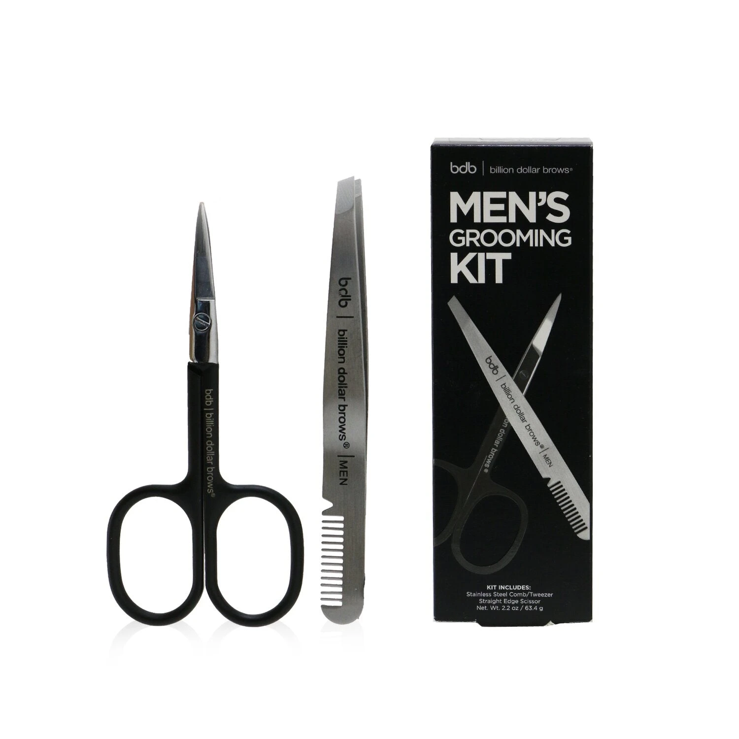 Billion Dollar Brows Men's Grooming Kit: Stainless Steel Comb/Tweezer + Straight Edge Scissor 2pcs 2 Billion Dollar Brows Men's Grooming Kit: Stainless Steel Comb/Tweezer + Straight Edge Scissor 2pcs - Image 2