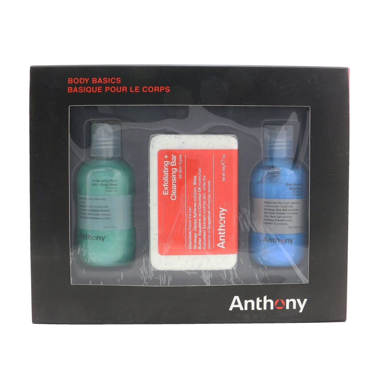 Anthony Body Basics Kit: Invigorating Rush Hair+Body Wash 100ml + Exfoliating + Cleansing Bar 198g + Blue Sea Kelp Body Scrub 100ml 3pcs 1 Anthony Body Basics Kit: Invigorating Rush Hair+Body Wash 100ml + Exfoliating + Cleansing Bar 198g + Blue Sea Kelp Body Scrub 100ml 3pcs